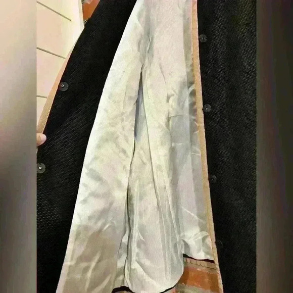 Talbots Long Black Jewel Neck Camel Trim Lined Jacket size 14 Petite - Picture 5 of 8